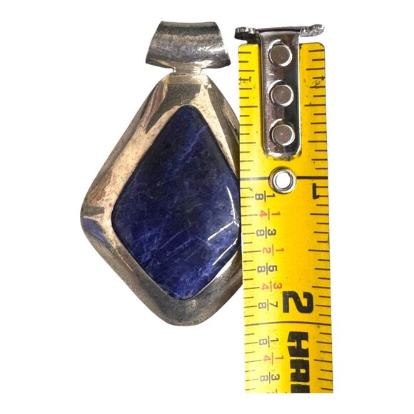 Sterling Sodalite Pendant 950 Peru Southwest Diamond Shape Large Statement - Picture 4 of 5
